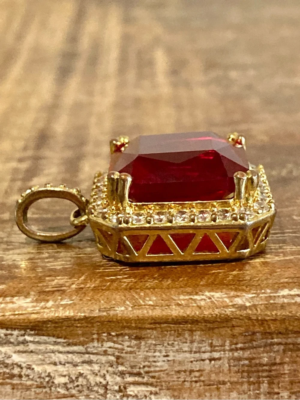 Men’s 18k Gold Plated Square Red Stone Halo Pendant Design by TSS